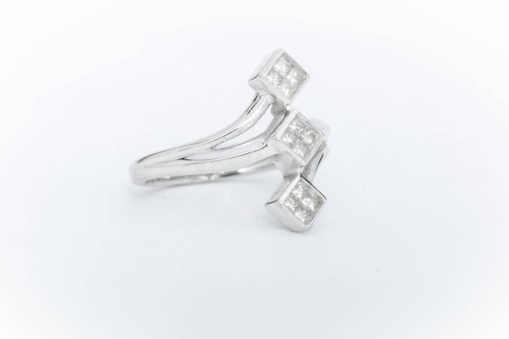 Princess Cut Quad 3 Stone Diamond Ring 14k