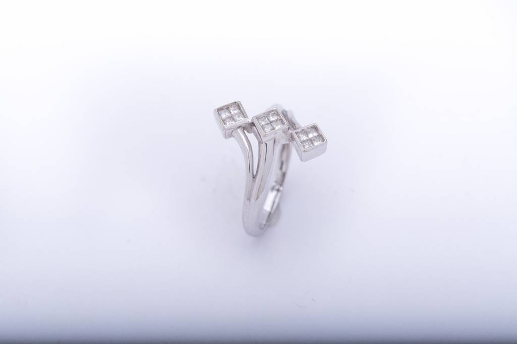 Princess Cut Quad 3 Stone Diamond Ring 14k