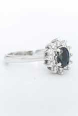 Blue Sapphire and Diamond Ring White Gold 14k