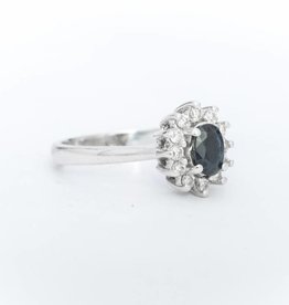 Blue Sapphire and Diamond Ring White Gold 14k