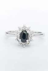 Blue Sapphire and Diamond Ring White Gold 14k