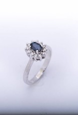 Blue Sapphire and Diamond Ring White Gold 14k