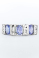 3 Sapphire and Diamond Ring White Gold 14k