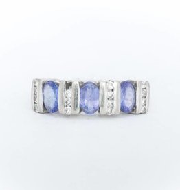 3 Sapphire and Diamond Ring White Gold 14k