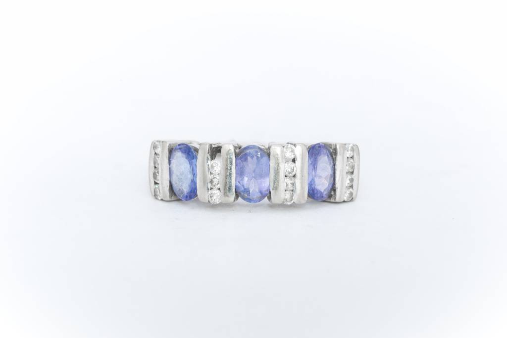 3 Sapphire and Diamond Ring White Gold 14k