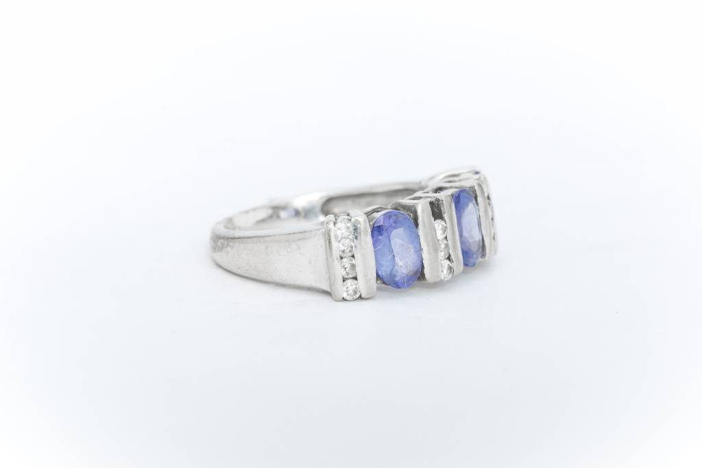3 Sapphire and Diamond Ring White Gold 14k
