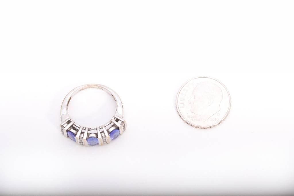 3 Sapphire and Diamond Ring White Gold 14k