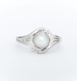 Pearl and Diamond Ring White Gold 14k
