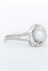 Pearl and Diamond Ring White Gold 14k