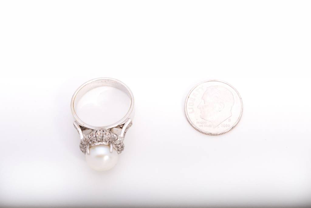 Pearl Diamond Framed Ring White Gold 14k
