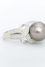 Black Pearl Diamond Ring White Gold 14k