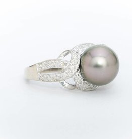 Black Pearl Diamond Ring White Gold 14k