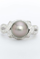 Black Pearl Diamond Ring White Gold 14k