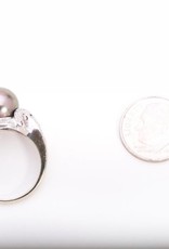 Black Pearl Diamond Ring White Gold 14k