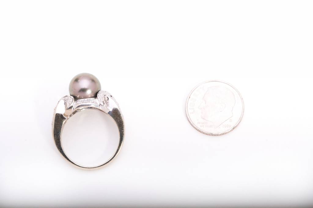 Black Pearl Diamond Ring White Gold 14k