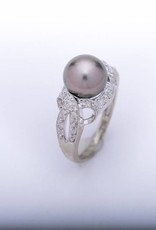 Black Pearl Diamond Ring White Gold 14k