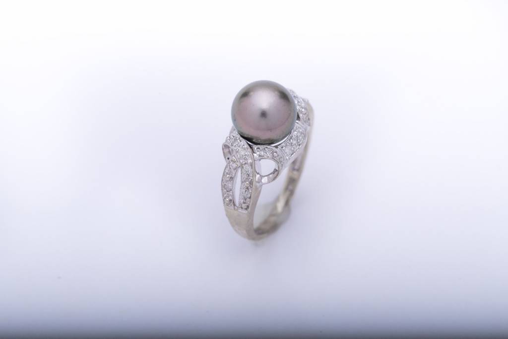 Black Pearl Diamond Ring White Gold 14k