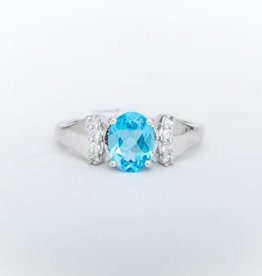 Aquamarine And Diamond Ring White Gold 14k