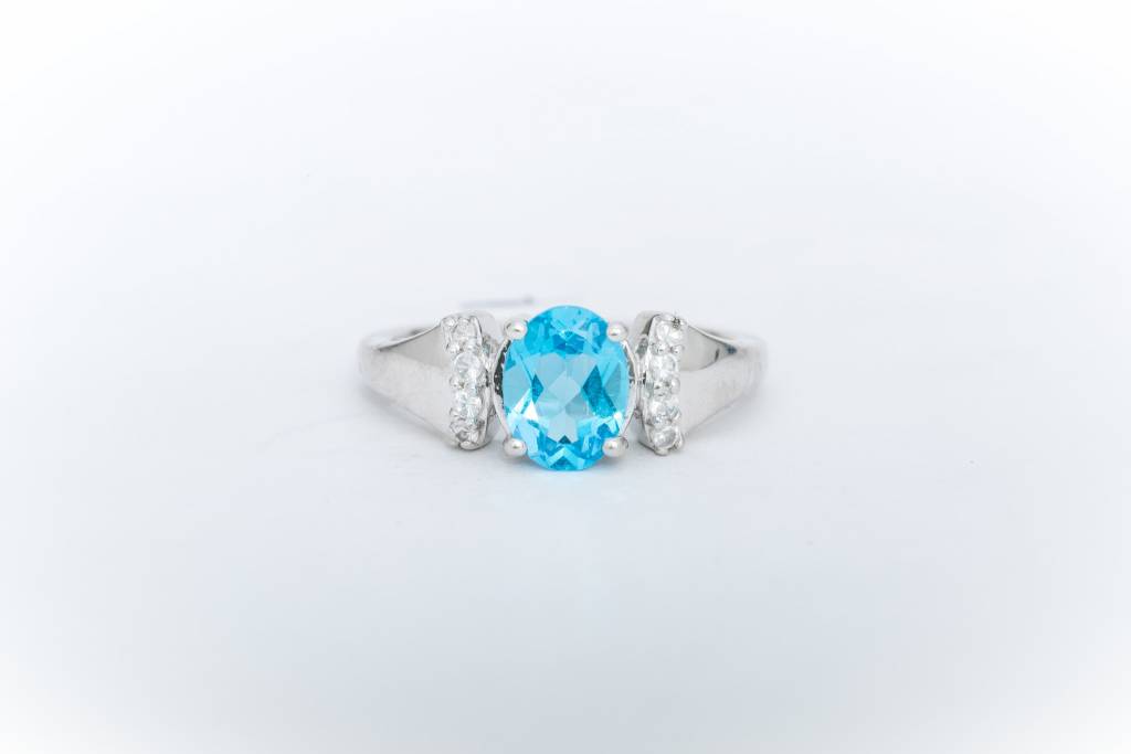 Aquamarine And Diamond Ring White Gold 14k