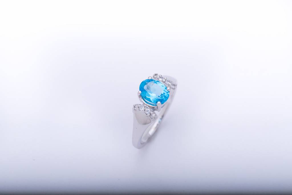 Aquamarine And Diamond Ring White Gold 14k