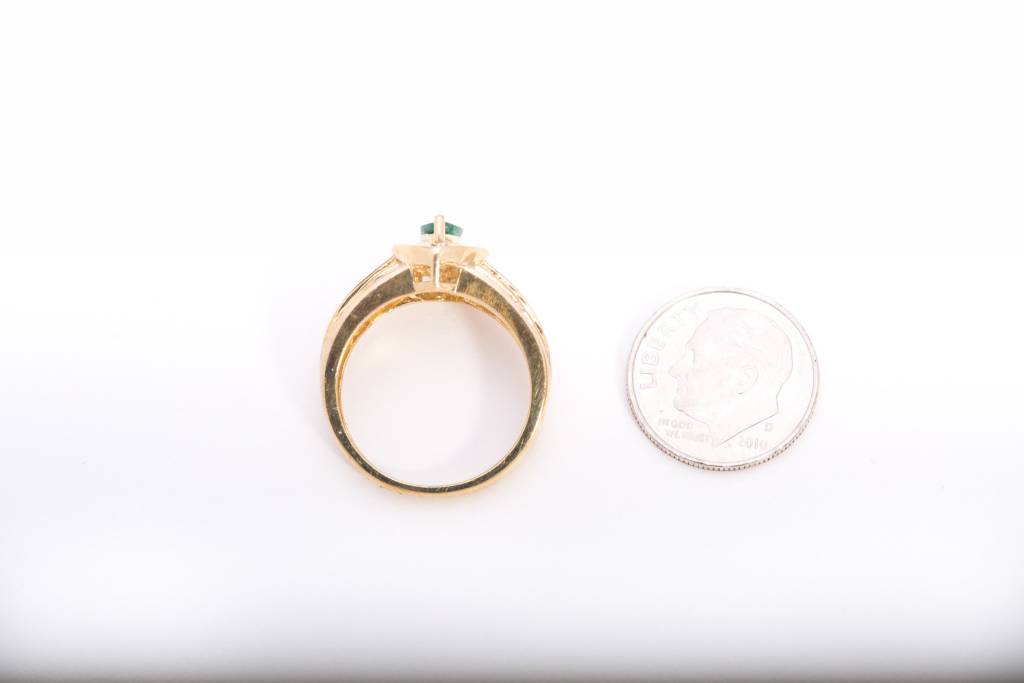 Emerald and Diamond Marquise Cut Ring Yellow Gold 14k
