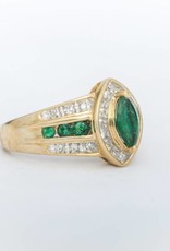 Emerald and Diamond Marquise Cut Ring Yellow Gold 14k