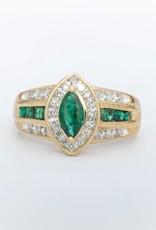 Emerald and Diamond Marquise Cut Ring Yellow Gold 14k