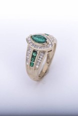 Emerald and Diamond Marquise Cut Ring Yellow Gold 14k