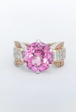 Pink Tourmaline and Diamond Ring Yellow Gold 14k