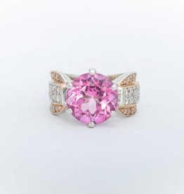 Pink Tourmaline and Diamond Ring Yellow Gold 14k