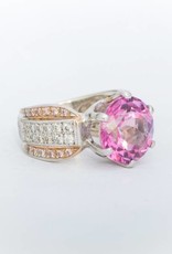 Pink Tourmaline and Diamond Ring Yellow Gold 14k
