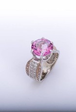 Pink Tourmaline and Diamond Ring Yellow Gold 14k