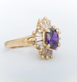 Amethyst and Diamond Ring Yellow Gold 14k