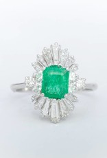 Emerald and Diamond Ring White Gold 14k