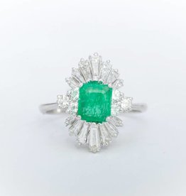 Emerald and Diamond Ring White Gold 14k