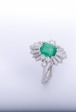 Emerald and Diamond Ring White Gold 14k