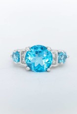 3 Stone Aquamarine and Diamond Ring White Gold 14k