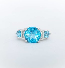 3 Stone Aquamarine and Diamond Ring White Gold 14k