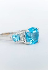 3 Stone Aquamarine and Diamond Ring White Gold 14k