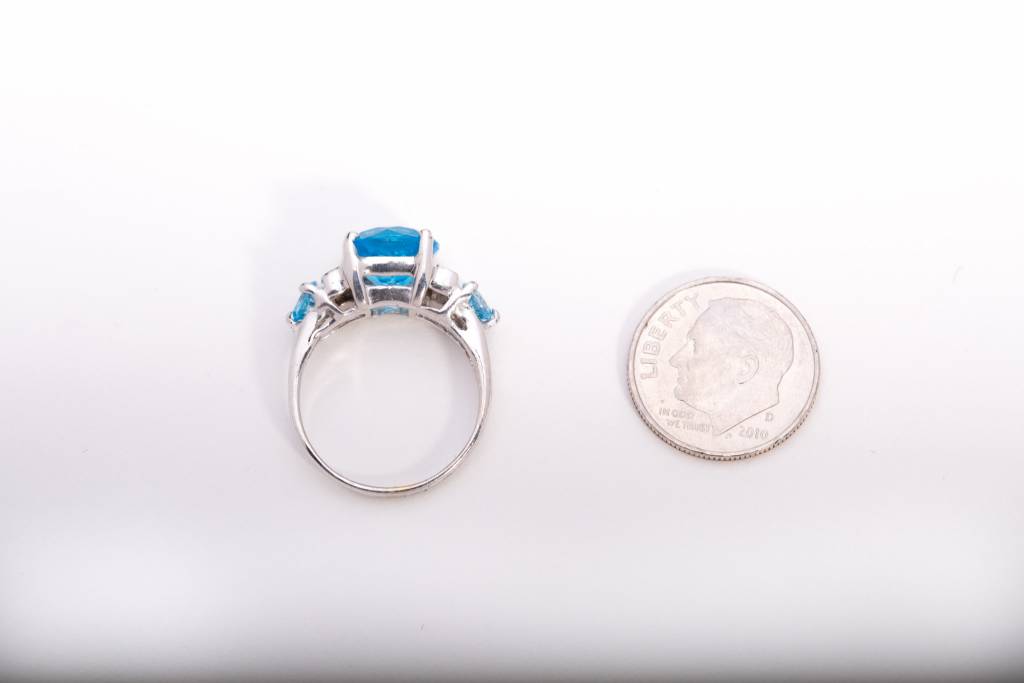 3 Stone Aquamarine and Diamond Ring White Gold 14k