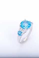 3 Stone Aquamarine and Diamond Ring White Gold 14k