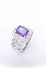Amethyst and Diamond Ring Yellow Gold 14k