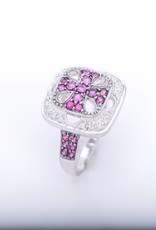 Pink Sapphire And Diamond Cross Ring White Gold 14k