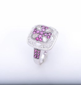 Pink Sapphire And Diamond Cross Ring White Gold 14k