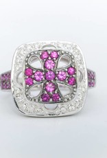 Pink Sapphire And Diamond Cross Ring White Gold 14k