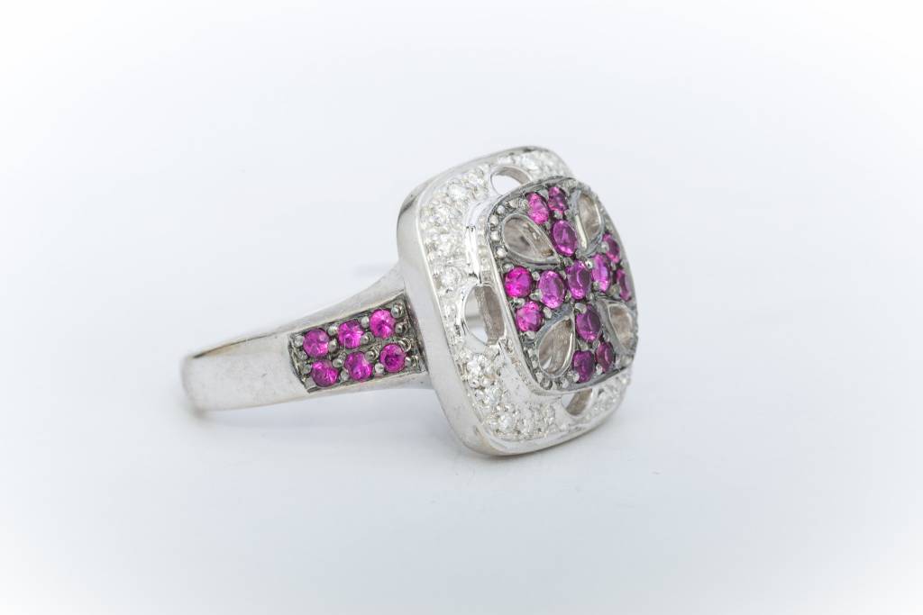 Pink Sapphire And Diamond Cross Ring White Gold 14k