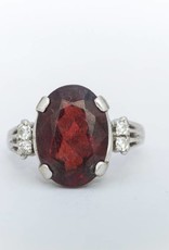 Red Garnet and Diamond Ring White Gold 14k
