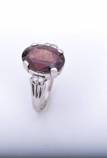 Red Garnet and Diamond Ring White Gold 14k