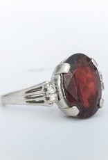 Red Garnet and Diamond Ring White Gold 14k