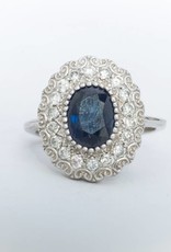 Diamond Framed Blue Sapphire Ring White Gold 14k